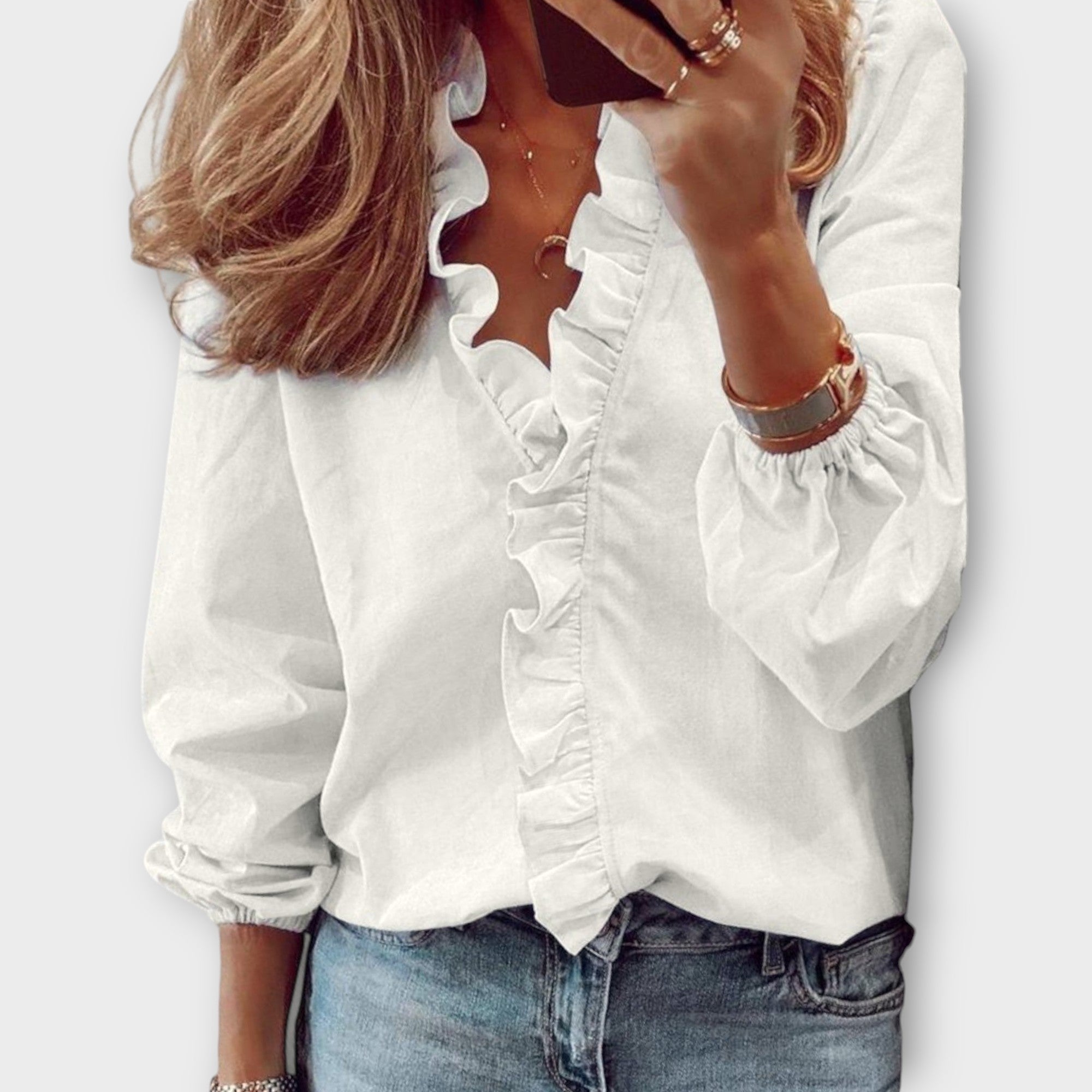 Margot - Women's Ruffle-Front Button Blouse