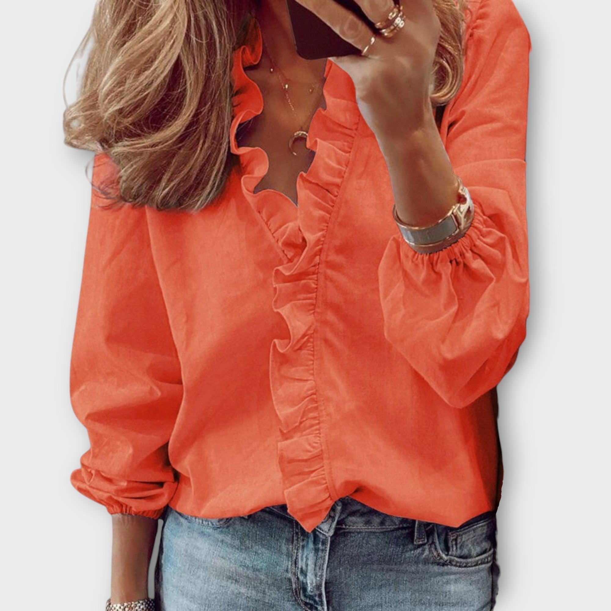 Margot - Women's Ruffle-Front Button Blouse