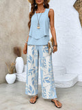 Michelle - Women's Layered Sleeveless Top & Wide-Leg Printed Pants Set