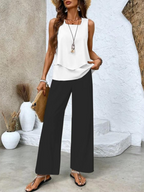 Michelle - Women's Layered Sleeveless Top & Wide-Leg Printed Pants Set
