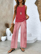 Michelle - Women's Layered Sleeveless Top & Wide-Leg Printed Pants Set
