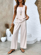 Michelle - Women's Layered Sleeveless Top & Wide-Leg Printed Pants Set