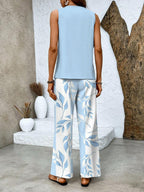 Michelle - Women's Layered Sleeveless Top & Wide-Leg Printed Pants Set