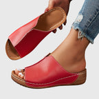 Minerva - Women's Leather Platform Slide Sandals