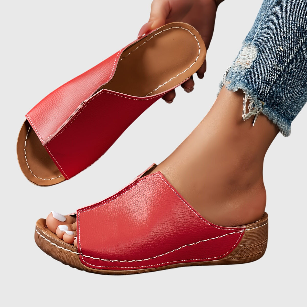 Minerva - Women's Leather Platform Slide Sandals
