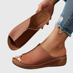 Minerva - Women's Leather Platform Slide Sandals