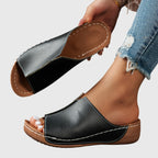 Minerva - Women's Leather Platform Slide Sandals