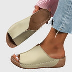 Minerva - Women's Leather Platform Slide Sandals