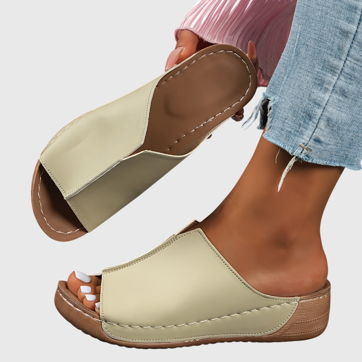 Minerva - Women's Leather Platform Slide Sandals