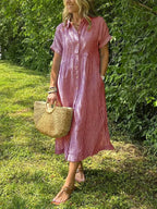 Mira - Women's Button-Front Striped Midi Dress