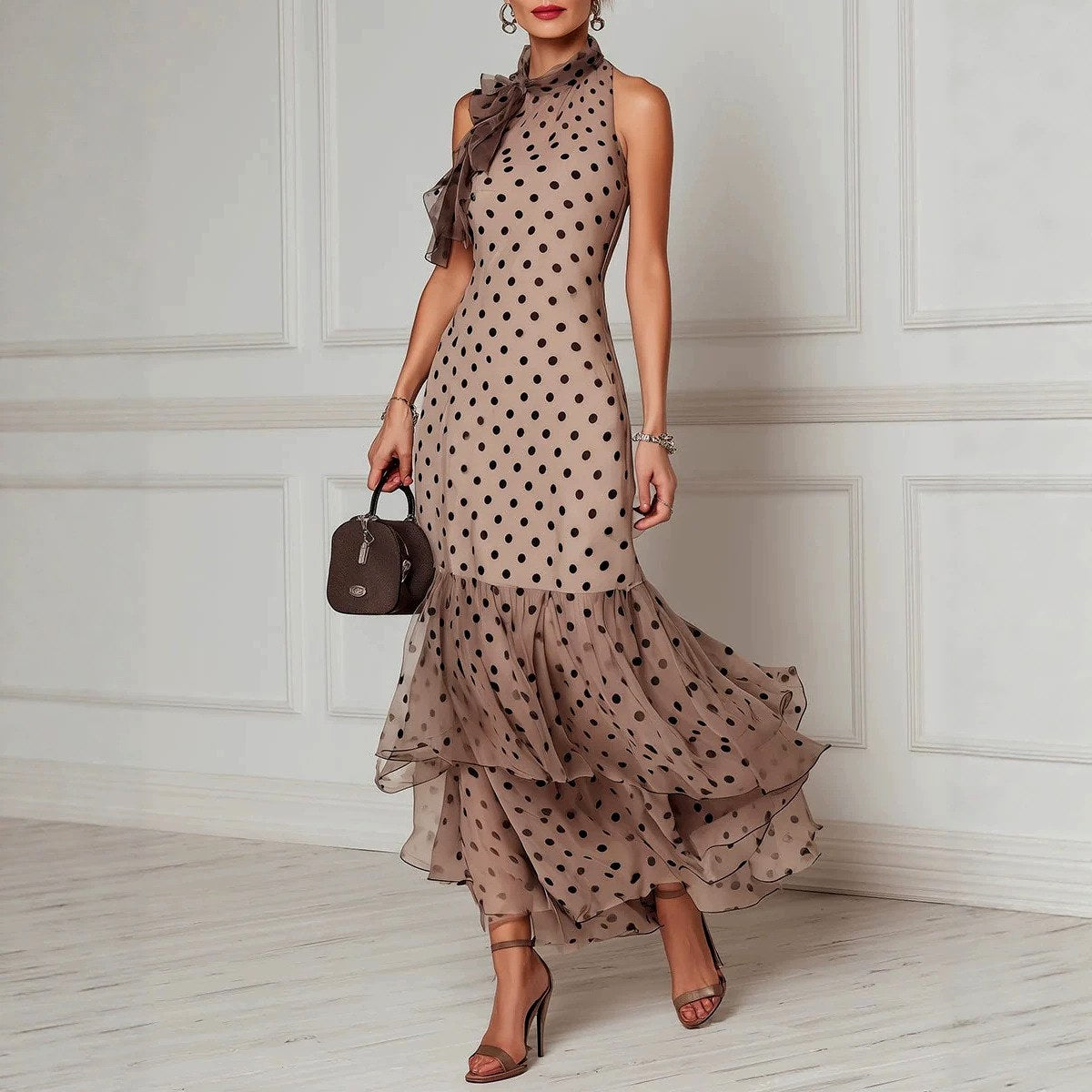 Mirabelle - Women's Polka Dot Ruffle Maxi Dress 1