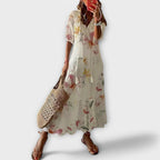 Molly - Women's Ikat-Print V-Neck Maxi Dress