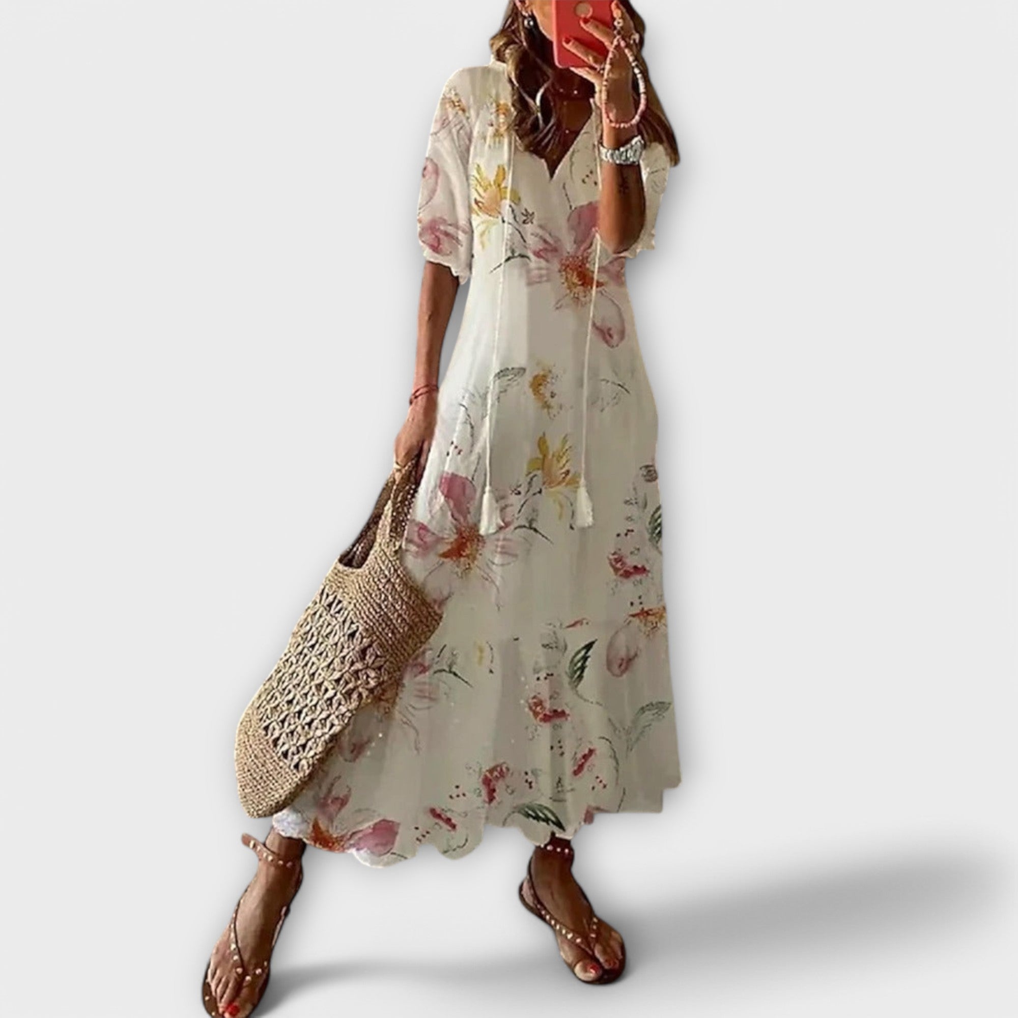 Molly - Women's Ikat-Print V-Neck Maxi Dress