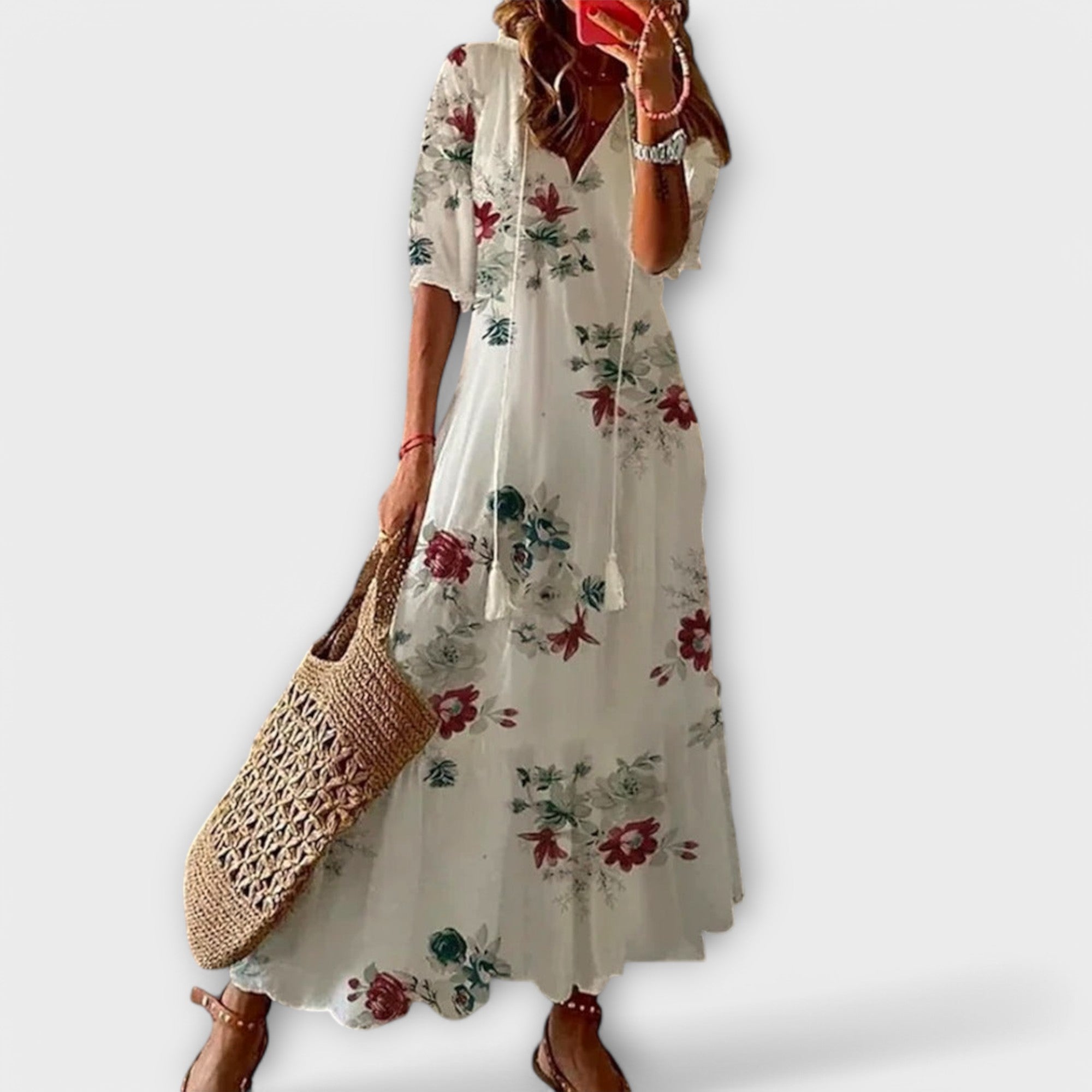 Molly - Women's Ikat-Print V-Neck Maxi Dress