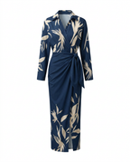 Nadira - Women's Leaf-Print Wrap Maxi Dress with V-Neckline