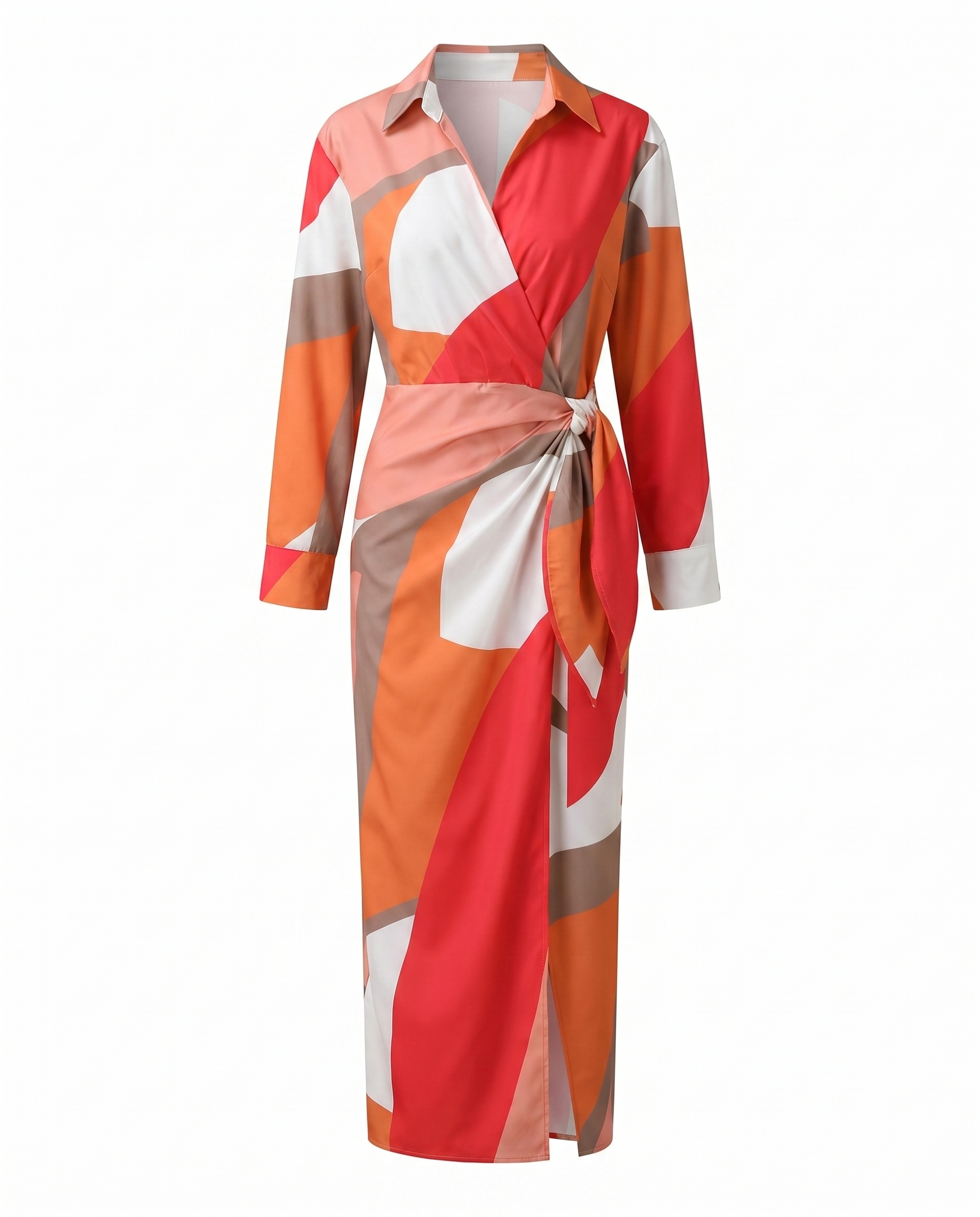 Nadira - Women's Leaf-Print Wrap Maxi Dress with V-Neckline