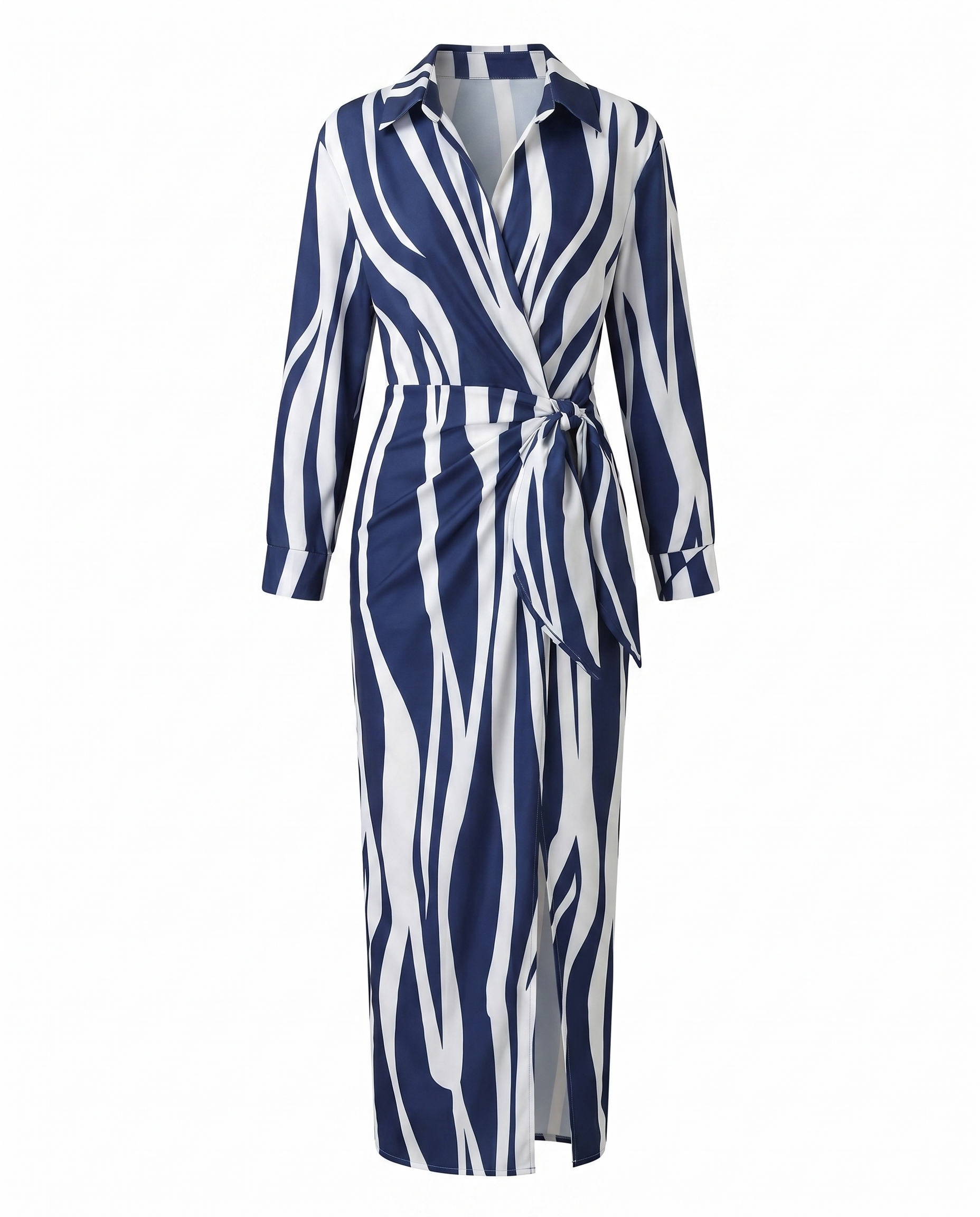 Nadira - Women's Leaf-Print Wrap Maxi Dress with V-Neckline