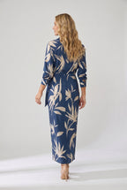 Nadira - Women's Leaf-Print Wrap Maxi Dress with V-Neckline