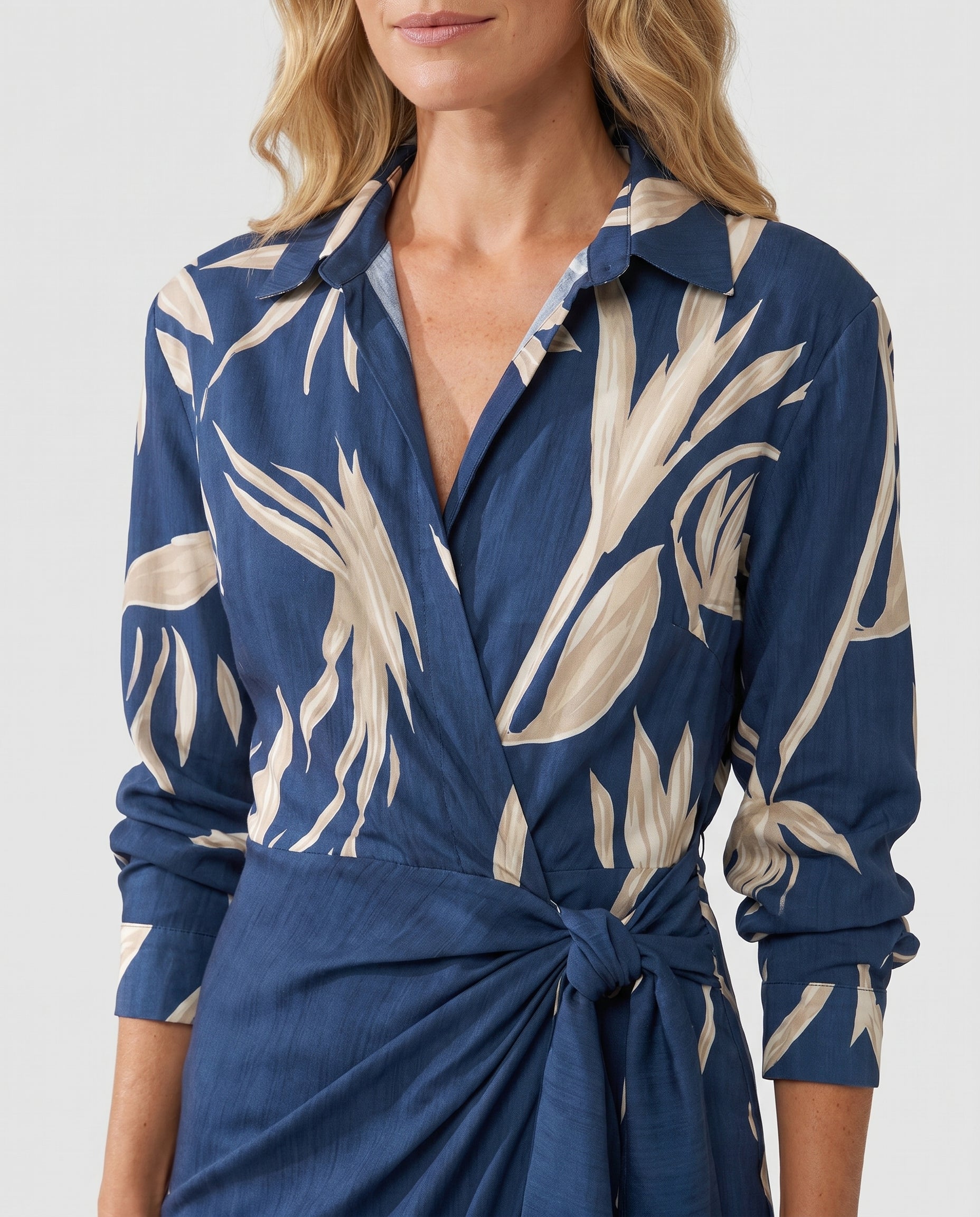 Nadira - Women's Leaf-Print Wrap Maxi Dress with V-Neckline