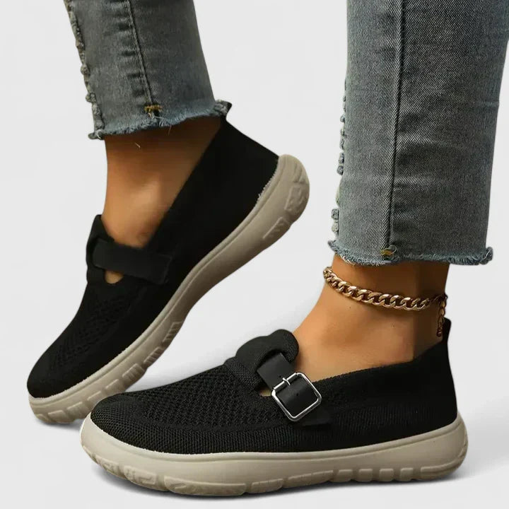 Natalia - Women's Buckle-Strap Mesh Loafers