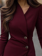 Natalie - Women's Button-Accented Wrap Midi Dress
