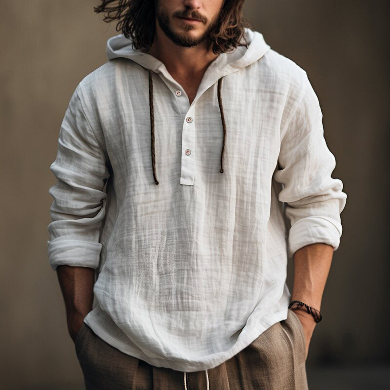Nico - Men's Hooded Long Sleeve Cotton Shirt 1