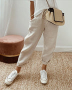 Noemi - Women's Drawstring Linen Cropped Trousers