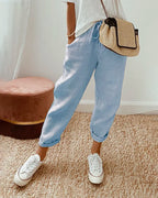 Noemi - Women's Drawstring Linen Cropped Trousers