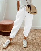 Noemi - Women's Drawstring Linen Cropped Trousers