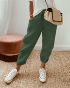 Noemi - Women's Drawstring Linen Cropped Trousers
