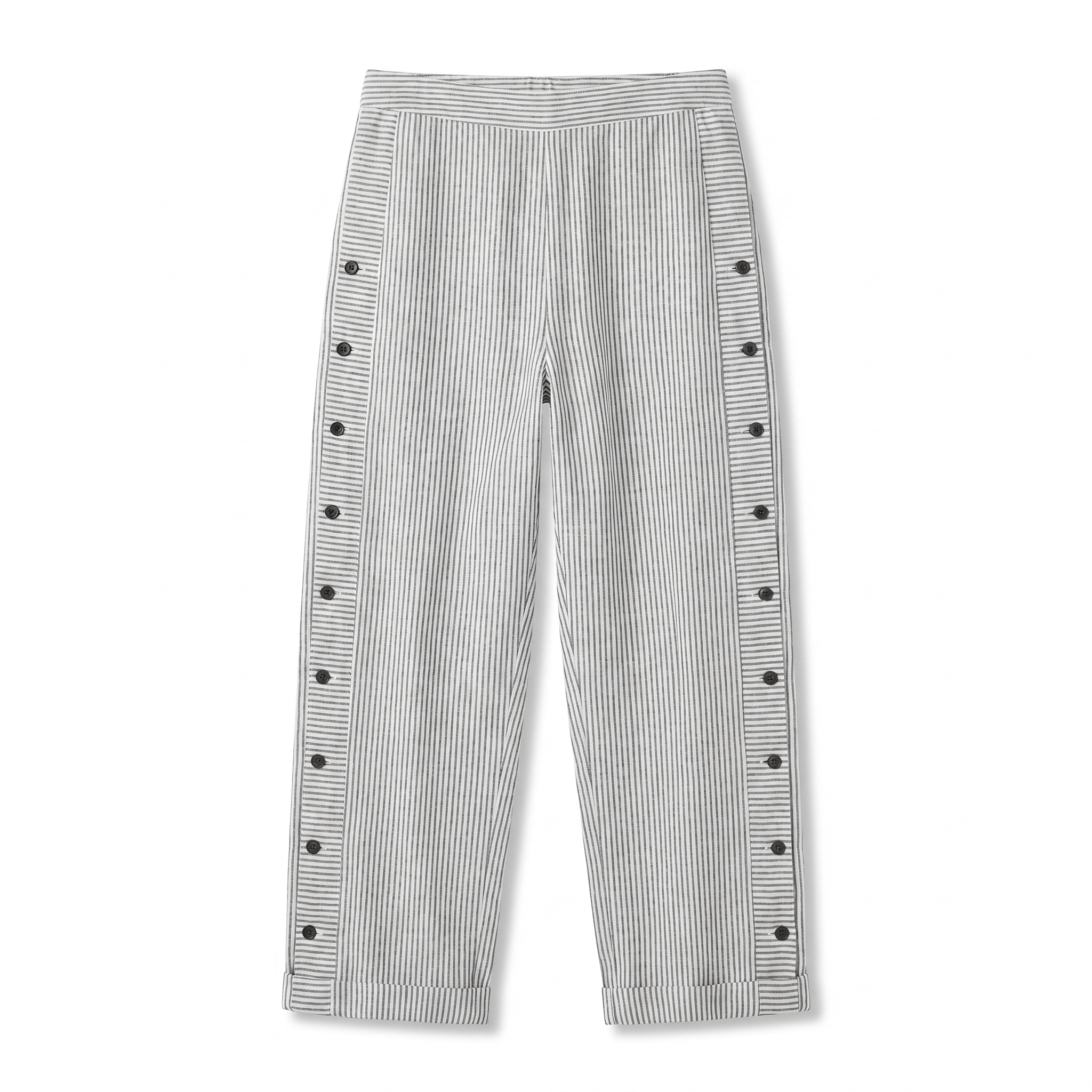 Phoebe - Women's Pinstripe Button-Panel Relaxed Trousers