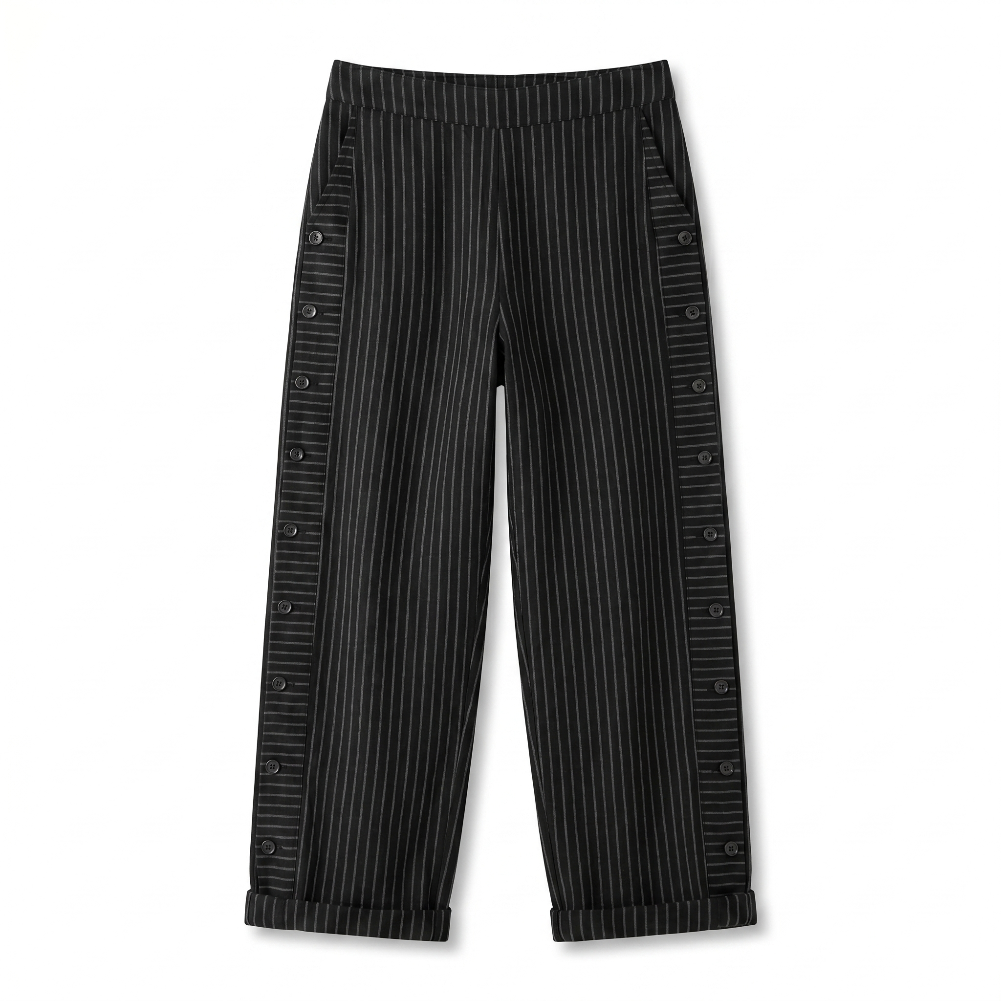 Phoebe - Women's Pinstripe Button-Panel Relaxed Trousers