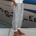 Phoebe - Women's Pinstripe Button-Panel Relaxed Trousers