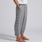 Phoebe - Women's Pinstripe Button-Panel Relaxed Trousers