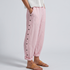 Phoebe - Women's Pinstripe Button-Panel Relaxed Trousers