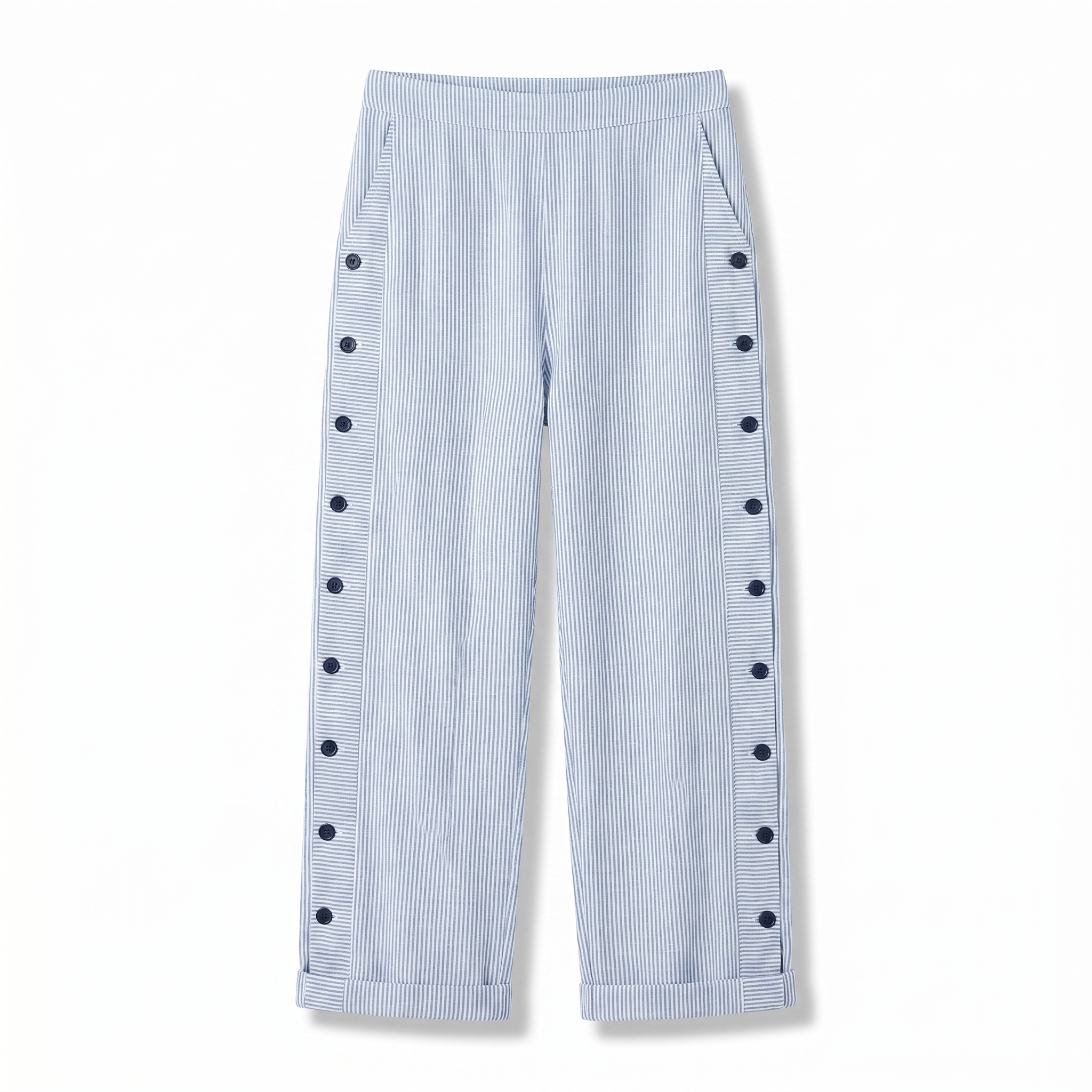 Phoebe - Women's Pinstripe Button-Panel Relaxed Trousers