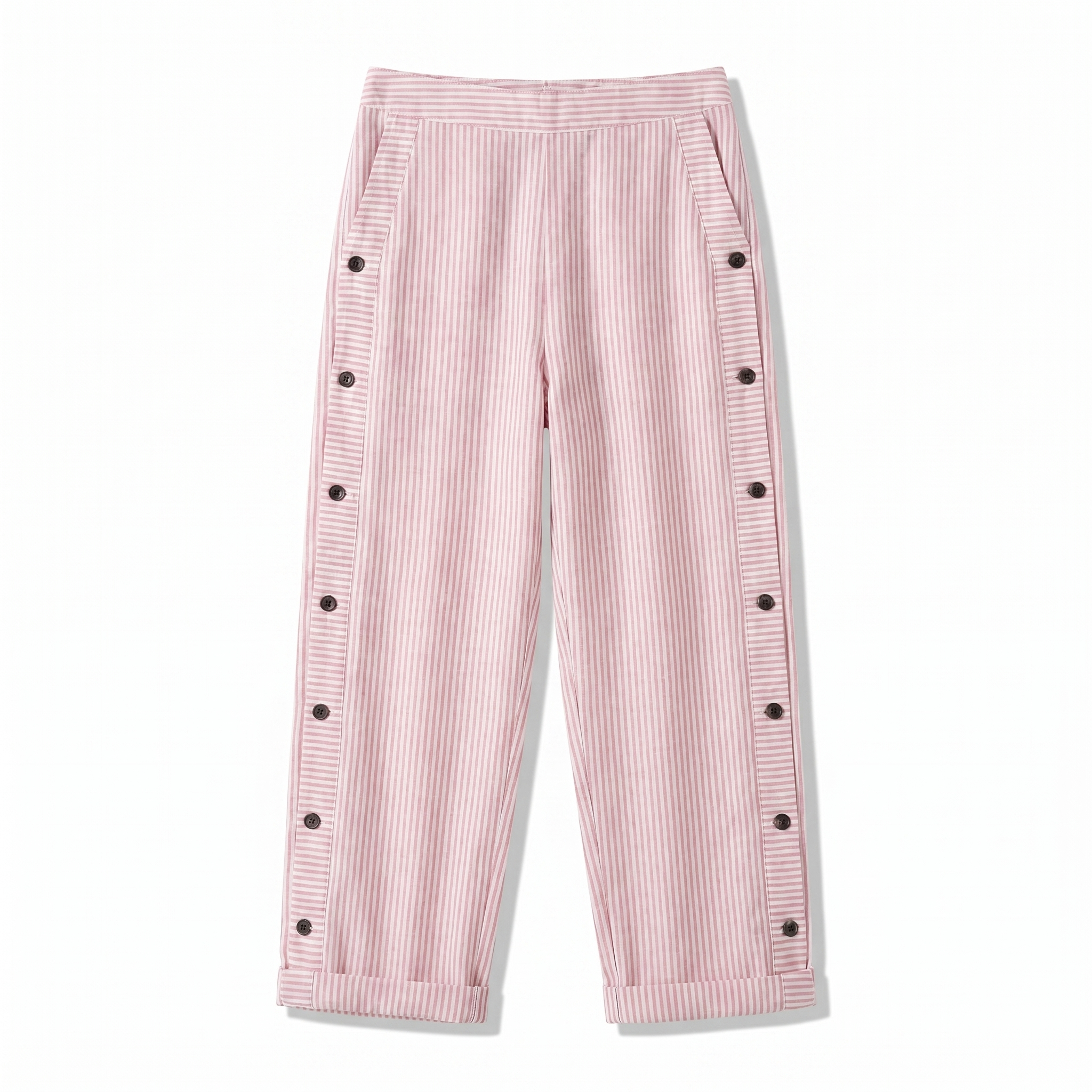 Phoebe - Women's Pinstripe Button-Panel Relaxed Trousers