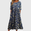 Piper - Women's Floral A-Line Midi Dress with Three-Quarter Sleeves