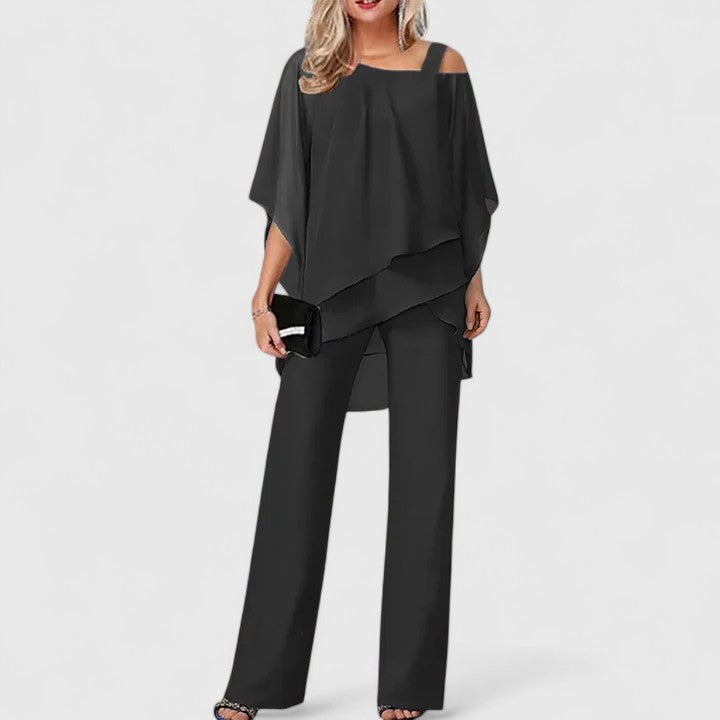 Rachel - Women's Asymmetrical Overlay Palazzo Pant Set