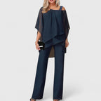 Rachel - Women's Asymmetrical Overlay Palazzo Pant Set