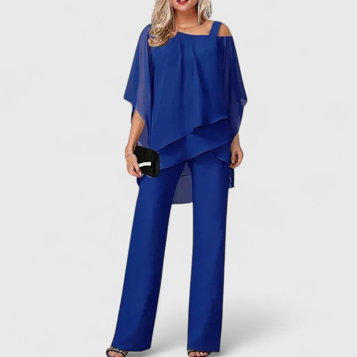 Rachel - Women's Asymmetrical Overlay Palazzo Pant Set