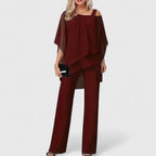 Rachel - Women's Asymmetrical Overlay Palazzo Pant Set
