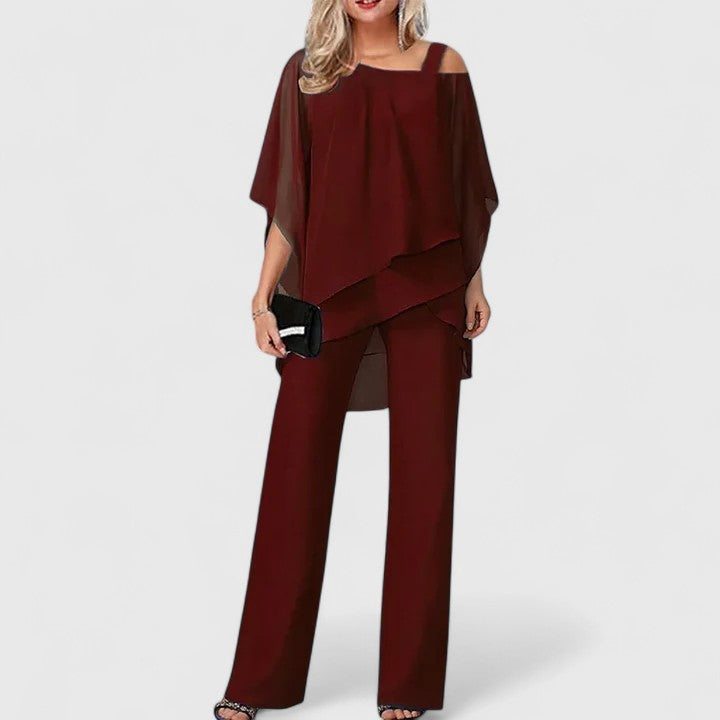 Rachel - Women's Asymmetrical Overlay Palazzo Pant Set