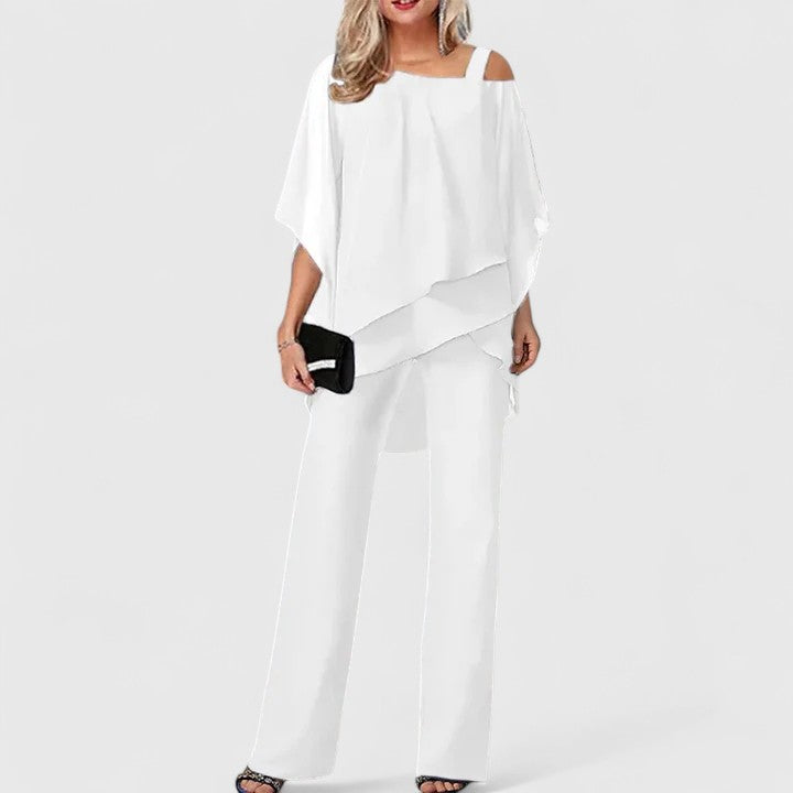 Rachel - Women's Asymmetrical Overlay Palazzo Pant Set