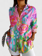 Reese - Women's Button-Front Floral Blouse