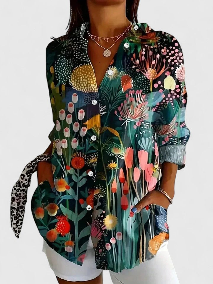 Reese - Women's Button-Front Floral Blouse