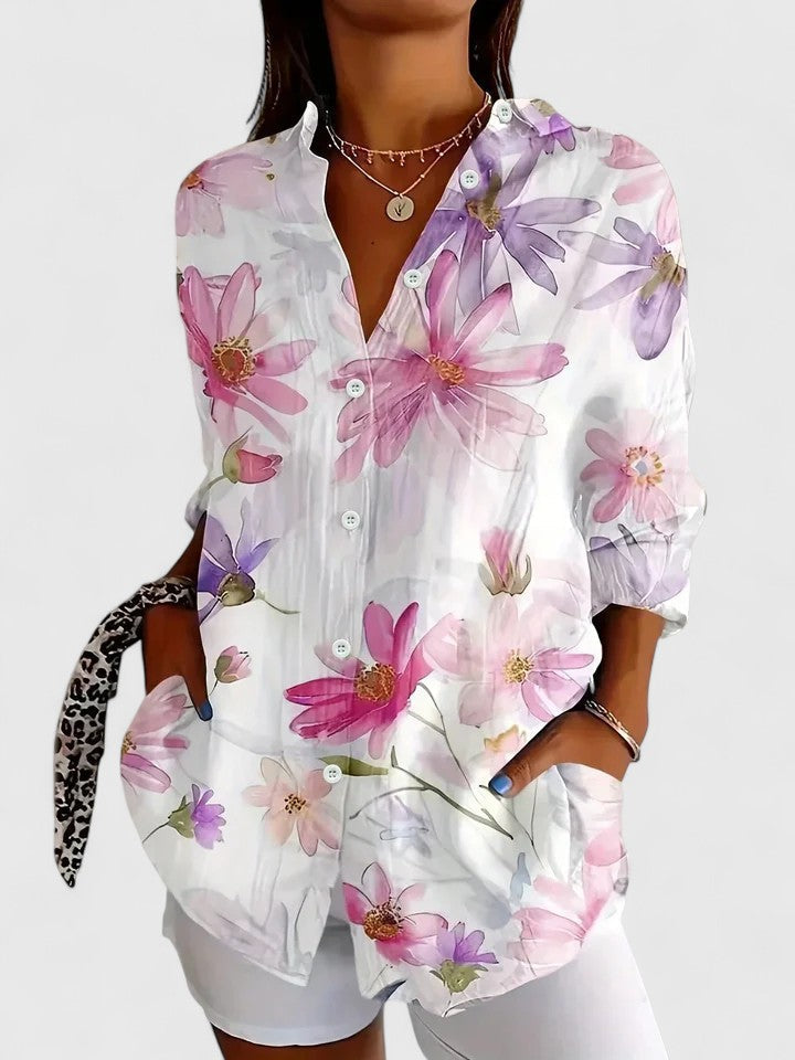 Reese - Women's Button-Front Floral Blouse