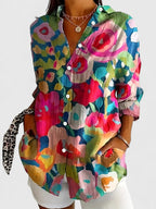 Reese - Women's Button-Front Floral Blouse