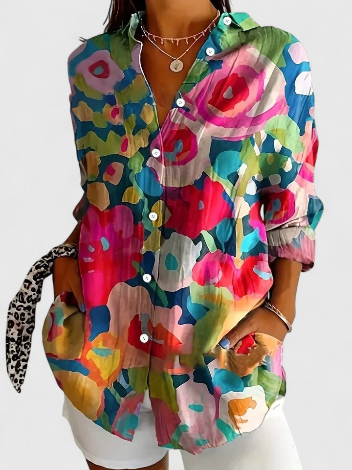 Reese - Women's Button-Front Floral Blouse