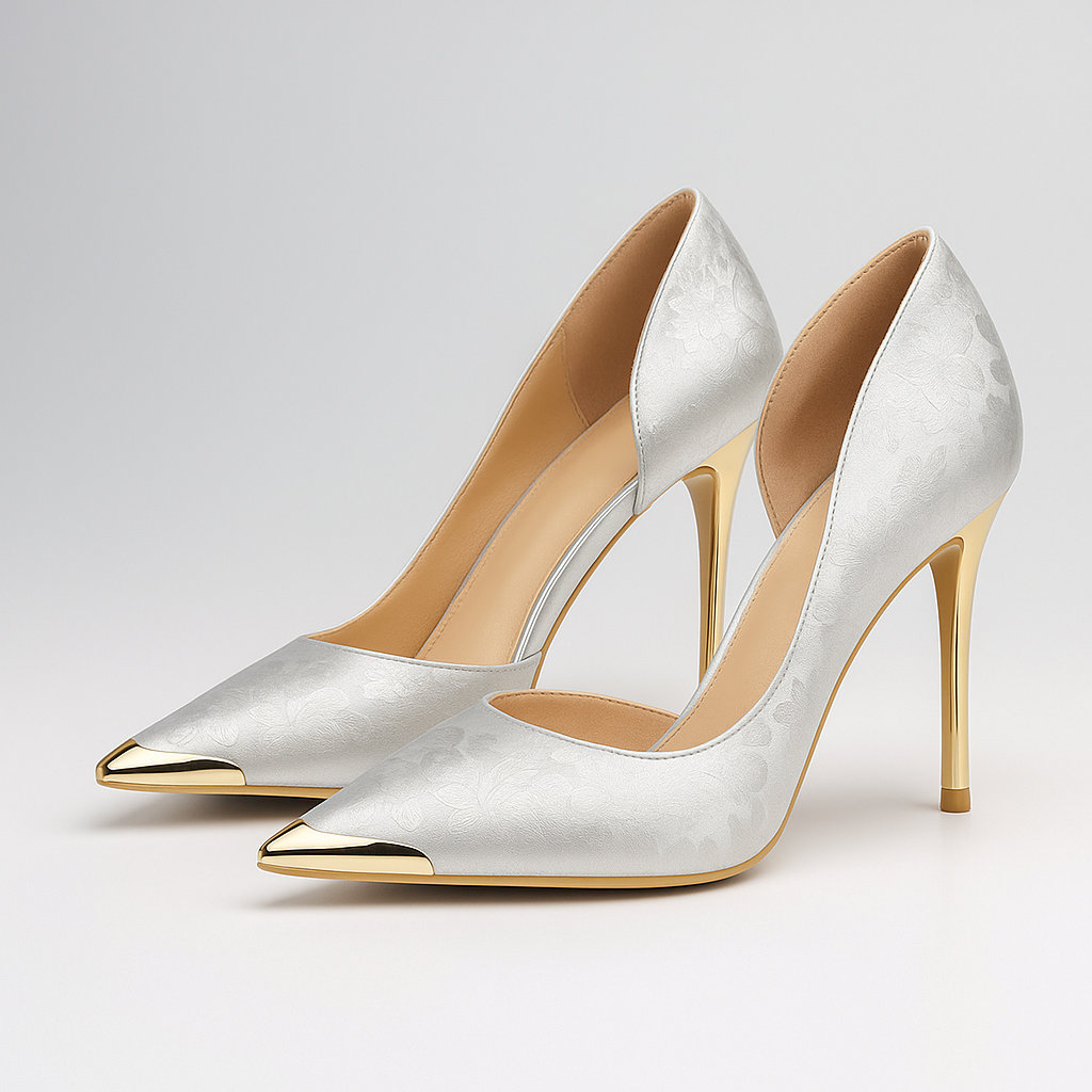 Rhea - Women's Metallic-Toe Satin Jacquard Stiletto Heels